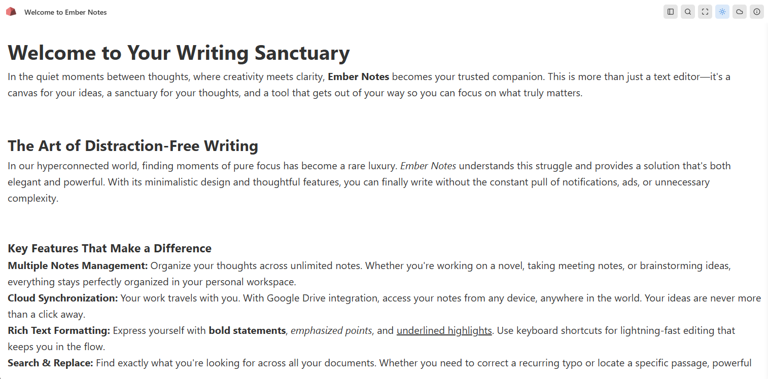 Ember Notes Light Mode Interface